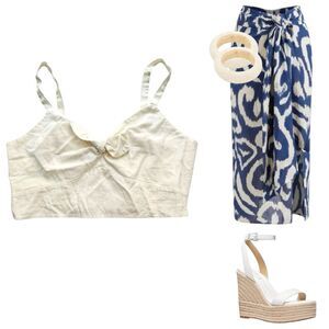 Universal Thread Cream Cropped Tank Top Bow Knot Adjustable Straps Size Large